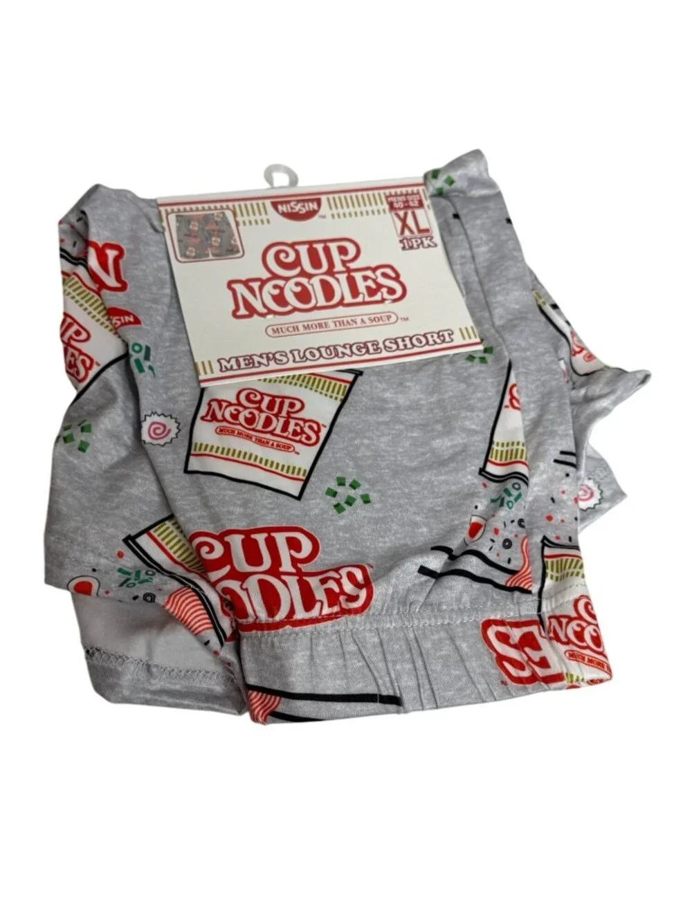 Cup Noodles Lounge Shorts Men XL Gray Ramen Print Pajama Shorts